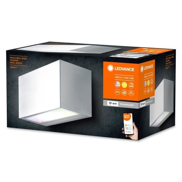 LEDVANCE SMART+ WI-FI BRICK ST RGBW 14,5 cm - mörkgrå dimbar LED-vägglampa med 3000 stålhölje