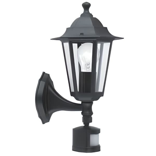 Utomhusvägglampa - Eglo - Laterna - Rörelsedetektor - Stål och Glas - Svart