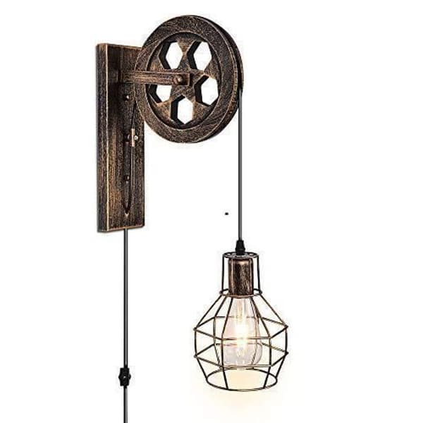 Industriella vägglampor E27-sockel med anslutbar vägglampa-dimmerbrytare (brons)