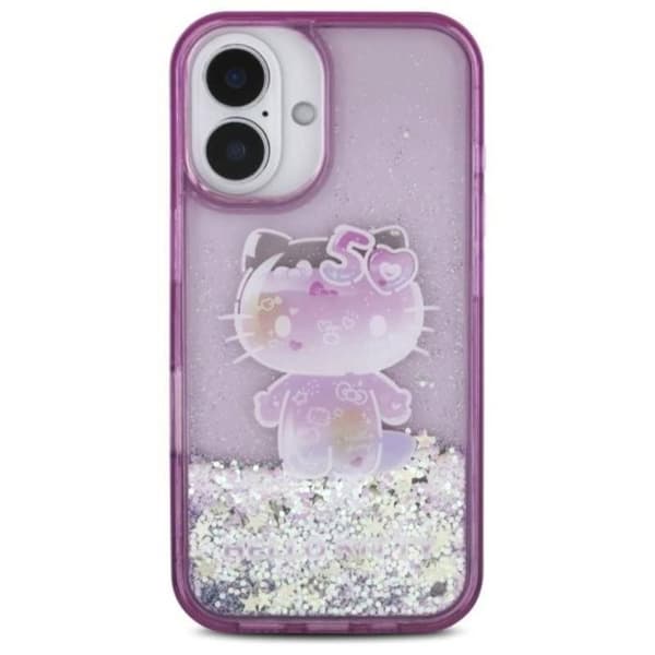 Hello Kitty Flytande Glitter 50-årsjubileumspartyt för iPhone 16 6,1" Lila - HKHCP16SL50PPU
