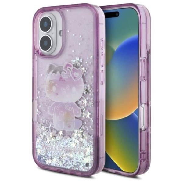 Hello Kitty Flytande Glitter 50-årsjubileumspartyt för iPhone 16 6,1" Lila - HKHCP16SL50PPU