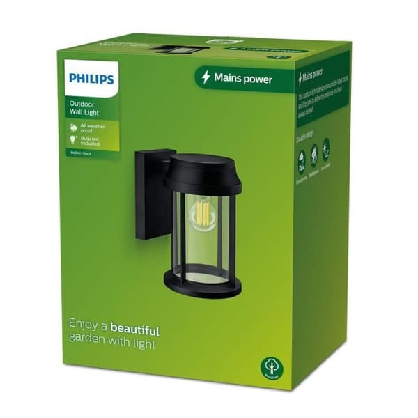 Utomhusvägglampa - PHILIPS - BELLINI - E27 - IP44 - Aluminium, Glas - Svart
