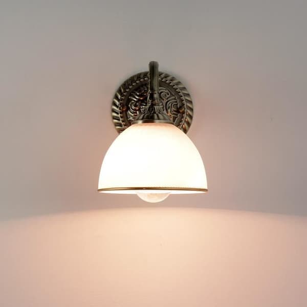 Klassisk vägglampa i mässing - Märke - Modell - Vit - E14 - Glas