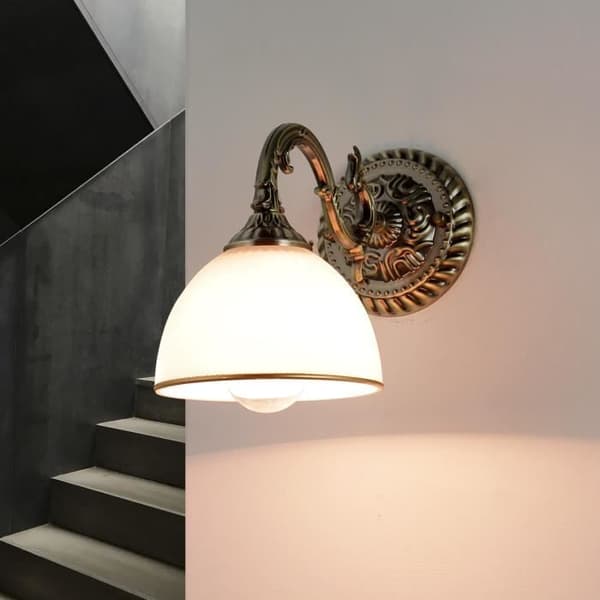 Klassisk vägglampa i mässing - Märke - Modell - Vit - E14 - Glas