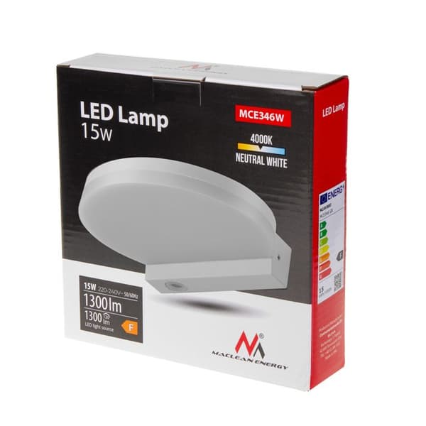 Maclean LED vägglampa, vit, lampa, 15W, IP65, 1300lm, neutral vit (4000K) MCE346 W