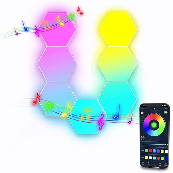 OBOSOE Hexagon LED-Vägglampa, 6 Moduler, RGB med Fjärrstyrd och Musiksynk