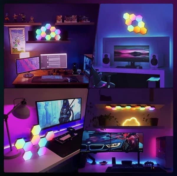 OBOSOE Hexagon LED-Vägglampa, 6 Moduler, RGB med Fjärrstyrd och Musiksynk