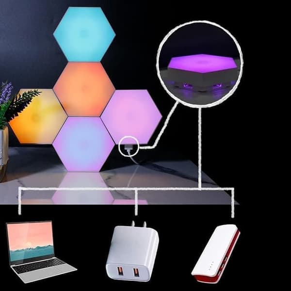 OBOSOE Hexagon LED-Vägglampa, 6 Moduler, RGB med Fjärrstyrd och Musiksynk