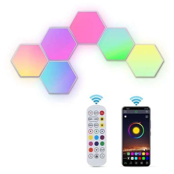 OBOSOE Hexagon LED-Vägglampa, 6 Moduler, RGB med Fjärrstyrd och Musiksynk