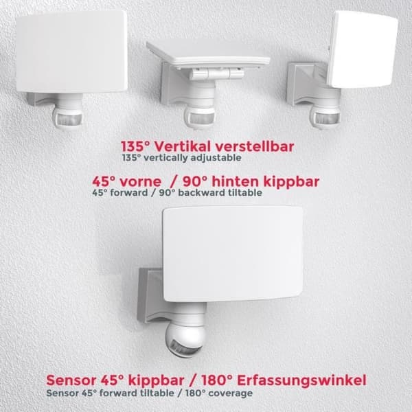 LED utomhus vägglampa med rörelsedetektor 20W IP44 vit