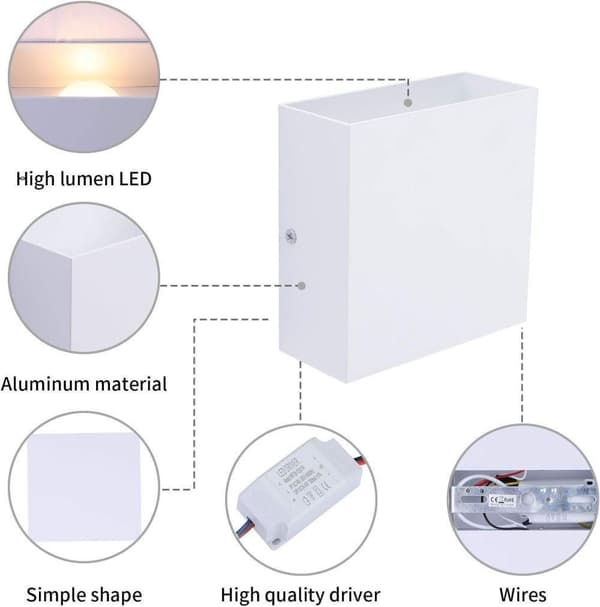OBOSOE Justerbar Indendørs LED Væglampe - 12W Varm Hvid Aluminium Lys - Til Stue, Altan, Soveværelse, Gang