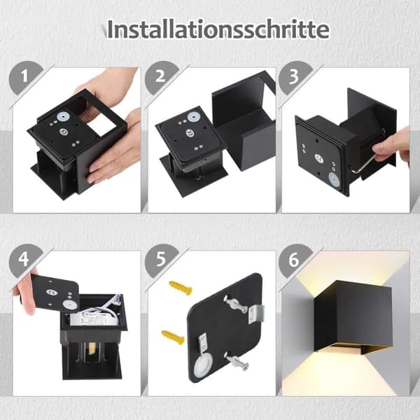 LED Væglampe Indendørs/Udendørs Firkant - Direkte Aluminium Op/Ned Belysning - IP65 Vandafvisende - 3000K Varm Hvid - Sort - 12W