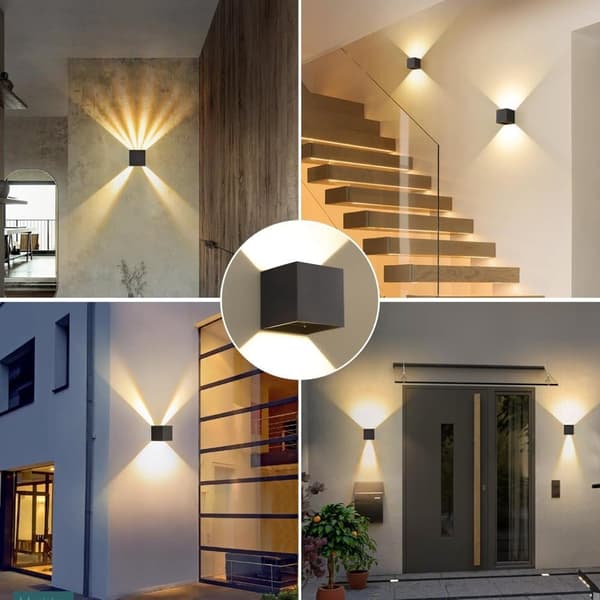 LED Væglampe Indendørs/Udendørs Firkant - Direkte Aluminium Op/Ned Belysning - IP65 Vandafvisende - 3000K Varm Hvid - Sort - 12W
