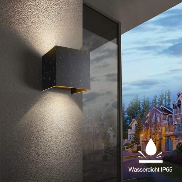 LED Væglampe Indendørs/Udendørs Firkant - Direkte Aluminium Op/Ned Belysning - IP65 Vandafvisende - 3000K Varm Hvid - Sort - 12W