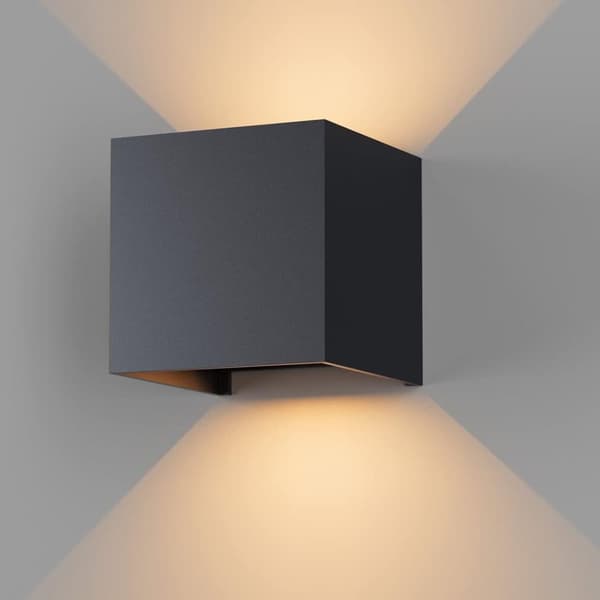 LED Væglampe Indendørs/Udendørs Firkant - Direkte Aluminium Op/Ned Belysning - IP65 Vandafvisende - 3000K Varm Hvid - Sort - 12W