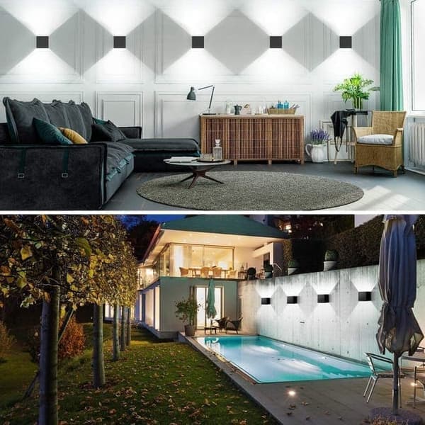 LED Væglampe Indendørs/Udendørs Firkant - Direkte Aluminium Op/Ned Belysning - IP65 Vandafvisende - 3000K Varm Hvid - Sort - 12W