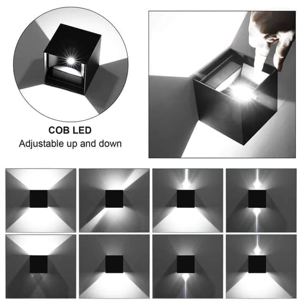LED Væglampe Indendørs/Udendørs Firkant - Direkte Aluminium Op/Ned Belysning - IP65 Vandafvisende - 3000K Varm Hvid - Sort - 12W