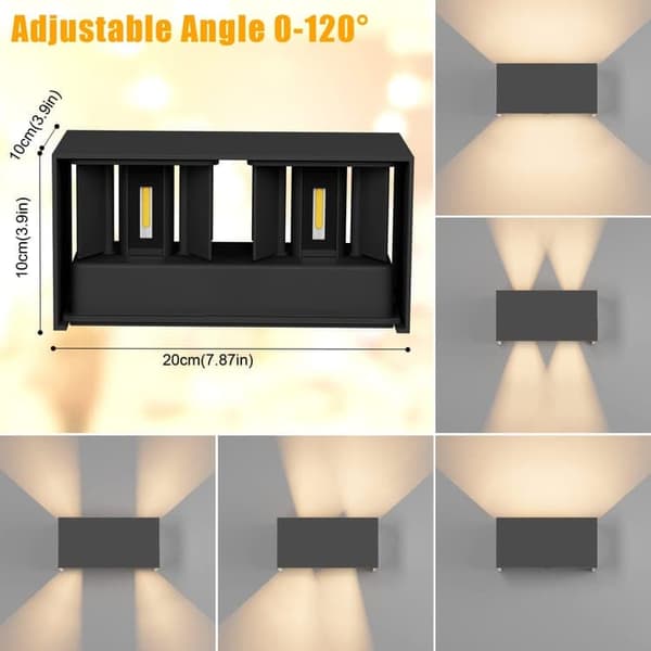 OBOSOE LED Vägglampa 24W, 3000K Varmvitt, IP65 Vattentät, Utomhusbelysning 20x10 cm