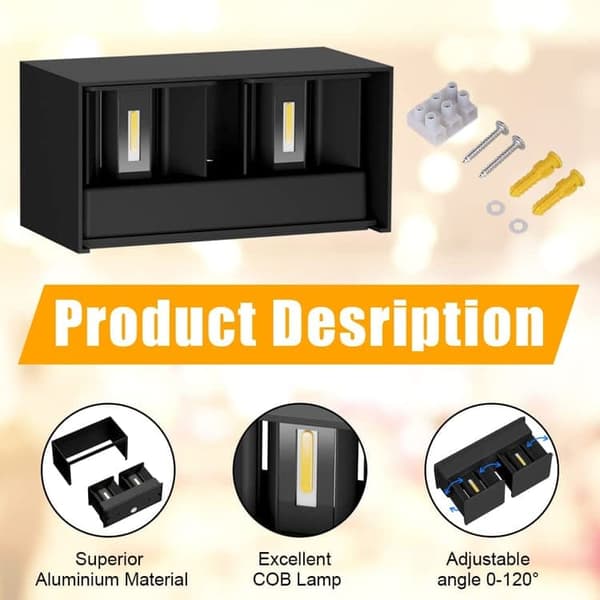 OBOSOE LED Vägglampa 24W, 3000K Varmvitt, IP65 Vattentät, Utomhusbelysning 20x10 cm