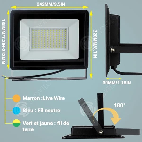 INN Lampe 6500K 100W vägglampa Hög effektivitet och energibesparing Vattentålig och dammtålig Portabel installation