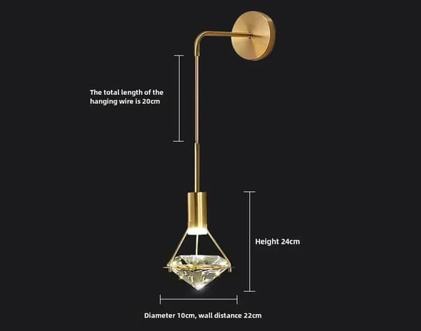 Diamant Krystal Væglampe, Elegant Design, Energi Effektiv LED,3 farver skiftbare, Væglampe-B