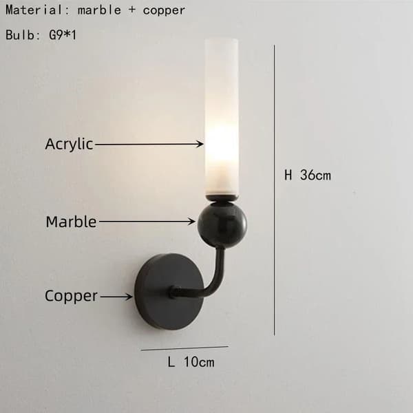 Væglampe, moderne stil, LED-pære, kobbermateriale,varmt lys, Stil B-Sort