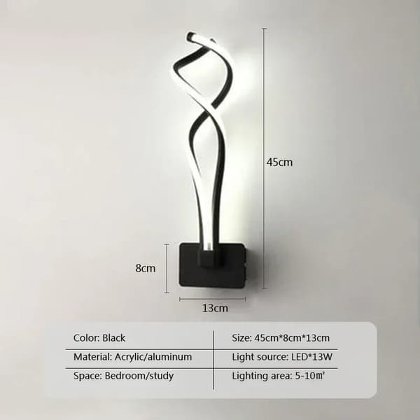 Modern LED Vägglampa, Smidesjärn, Korridor/Sänggavel Design,B-Svart, Vitt ljus