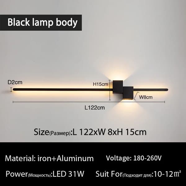 LED Vägglampa, Guldfinish, 122 cm Längd,Trefärgad ljus, svart 122 cm