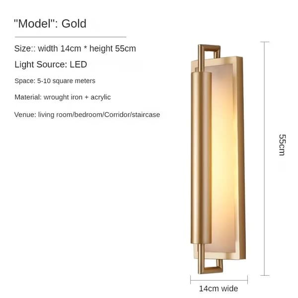 Postmodern Væglampe, 14 cm Bredde, 55 cm Højde,Varm Hvid (2700-3500K), Guld