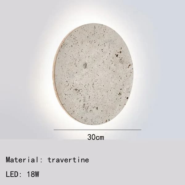 Natursten Vägglampa, Finns i 23 cm och 30 cm, Varm LED-ljus,Diameter 30 cm, Varmt ljus