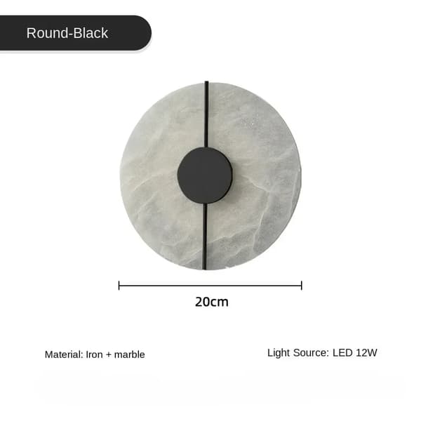 Modern marmor vägglampa, LED 12W, lämplig för sovrum och vardagsrum,svart, Varm vit (2700-3500K)