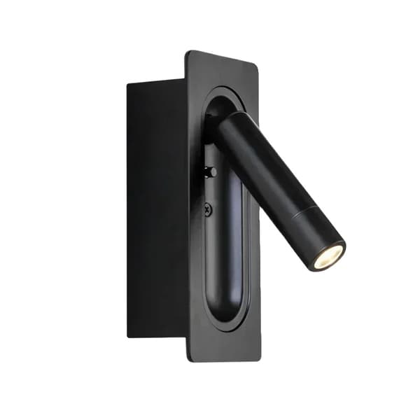 LED Vägglampa, Justerbar Infälld Design, Energibesparande,Svart, Varmt ljus 3000K, 3W