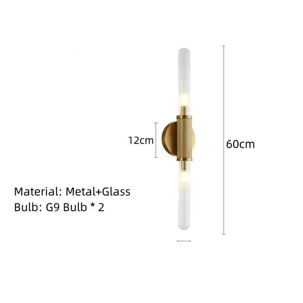 Art Deco Vägglampa, Klar Glas Skärm, G9 Lampa, Väggmonterad,B-Guld, Naturligt ljus