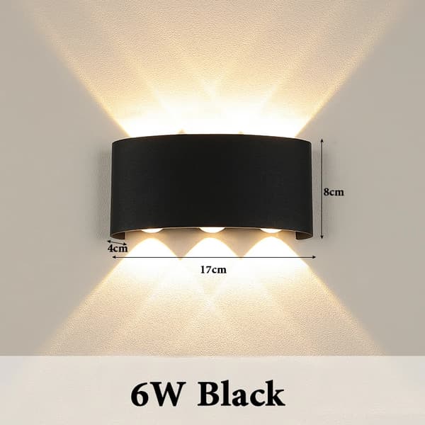 Vägglampa, LED -ljuskälla, väggmonterad,Varmt Ljus, Vattentålig Aluminium, 6W Svart