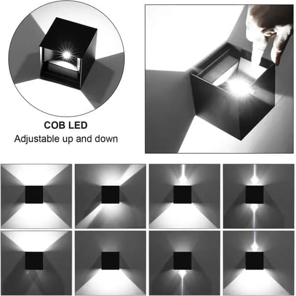 Bomclap udendørs LED Cube væglampe med bevægelsessensor, justerbar lysvinkel, IP65 vandafvisende, kold hvid 3000K (sort, 12W)