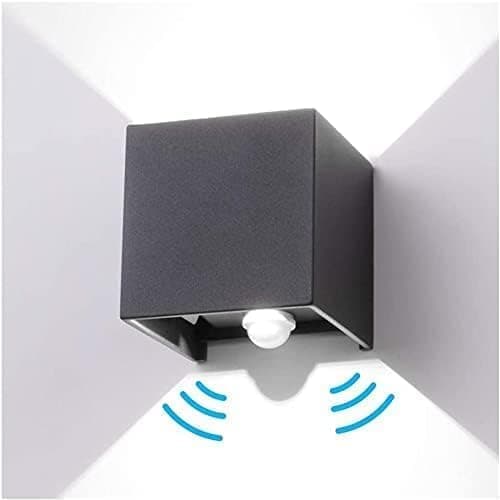Bomclap udendørs LED Cube væglampe med bevægelsessensor, justerbar lysvinkel, IP65 vandafvisende, kold hvid 3000K (sort, 12W)