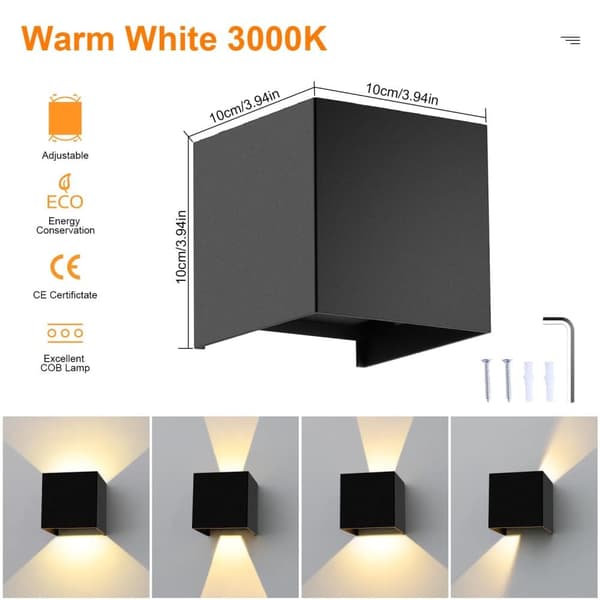Bomclap Vägglampa utomhus/inomhus LED 12W IP65 – 2-pack vägglampor 3000K varmvit