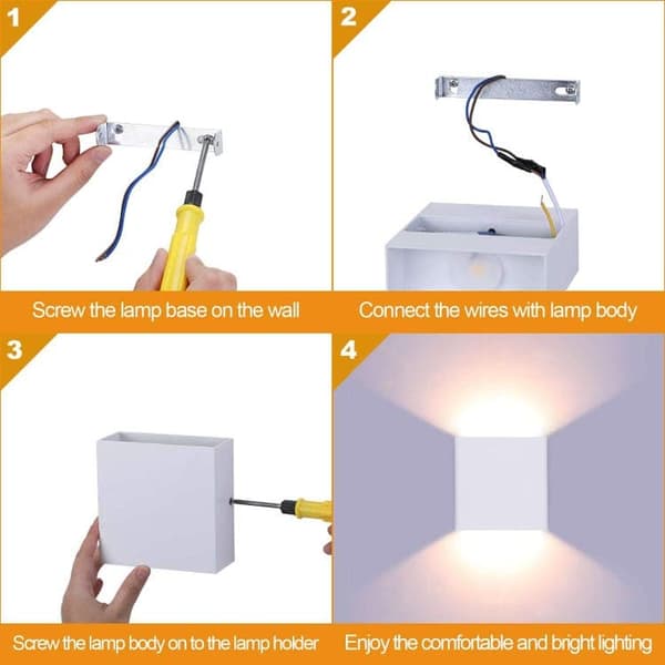 OBOSOE 4stk LED Væglamper Indendørs 10x10cm, Dæmpbar Varm Hvid, Moderne Design Hvid Uden Afbryder