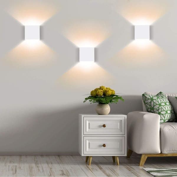OBOSOE 4stk LED Væglamper Indendørs 10x10cm, Dæmpbar Varm Hvid, Moderne Design Hvid Uden Afbryder