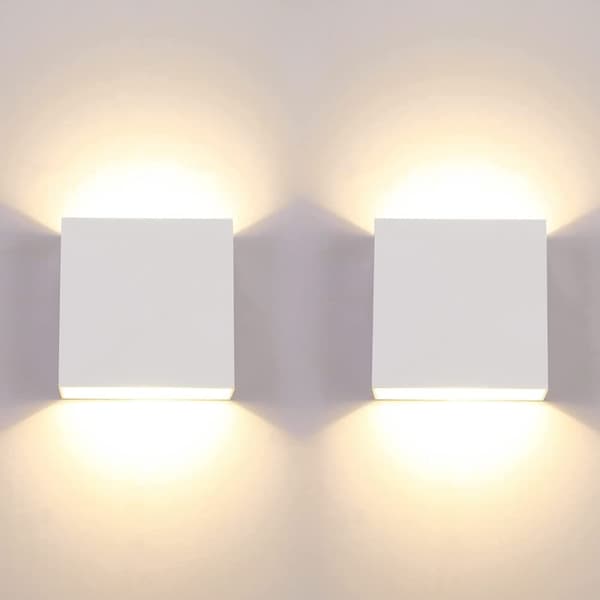 OBOSOE 4stk LED Væglamper Indendørs 10x10cm, Dæmpbar Varm Hvid, Moderne Design Hvid Uden Afbryder Hvid 2PC