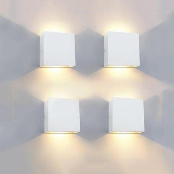 OBOSOE 4stk LED Væglamper Indendørs 10x10cm, Dæmpbar Varm Hvid, Moderne Design Hvid Uden Afbryder