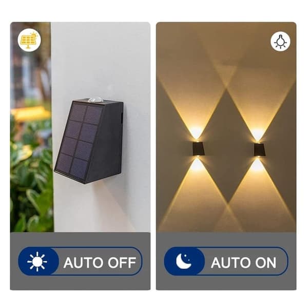 Bomclap 4 Pack ulkokäyttöön tarkoitetut aurinkoseinävalaisimet, seinävalaisin ylösalaisin LED-valot hämärätunnistimella