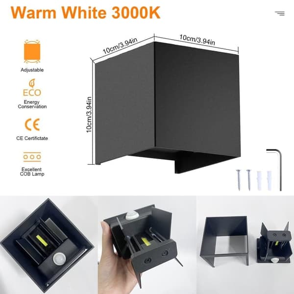 Bomclap 4x Vägglampor med Rörelsesensor, 12W, IP65, Varmvitt, För Inomhus/Utomhusbruk