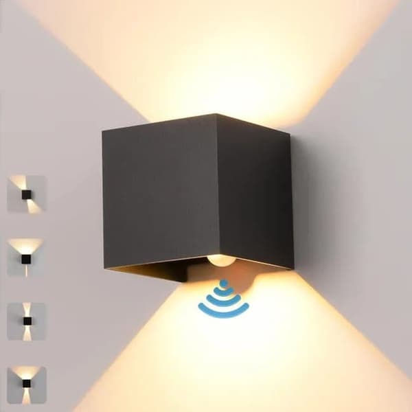 Bomclap 4x Vägglampor med Rörelsesensor, 12W, IP65, Varmvitt, För Inomhus/Utomhusbruk
