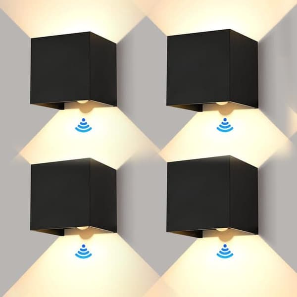 Bomclap 4x Vägglampor med Rörelsesensor, 12W, IP65, Varmvitt, För Inomhus/Utomhusbruk