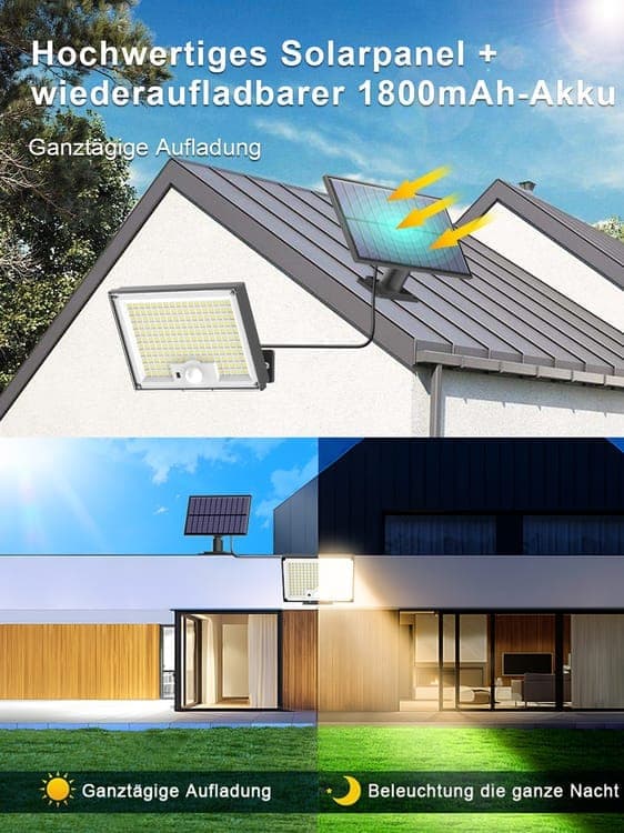 Bomclap 4-pack solcells vägglampor med 172 LED och rörelsesensor, IP65, vitt ljus