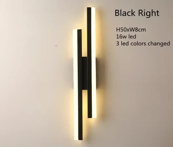 Moderni LED-seinävalaisin, himmennettävä, jossa on 3 värivaihtoehtoa, sopii erilaisiin käyttötarkoituksiin,Musta oikea, 3 väriä muutettu, 65 cm 8 cm
