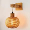 Miniatyrbild 8 av 8: Bomclap 2st Vägglampor i bambu rotting, handgjorda E26 lampskärmar, naturdekor
