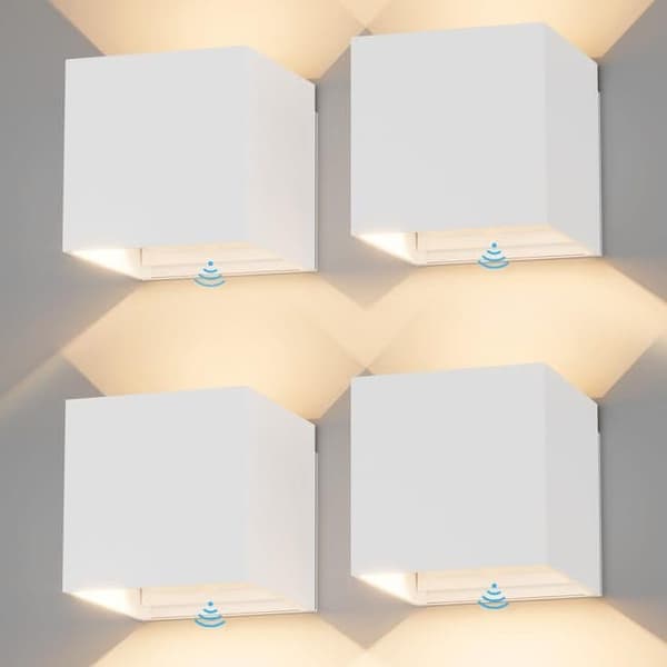 OBOSOE Vägglampa med rörelsesensor 12W, IP65, varmvit 3000K, justerbar strålvinkel, 4-pack