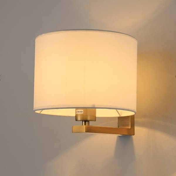 OBOSOE Vägglampa med tygskärm, boho vintage stil, E27 sockel, sänglampa för sovrum Guld Vit lampskärm, utan glödlampa, E27